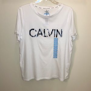 Calvin Klein-NWT-Lady’s White-Logo T-shirt-Size Large